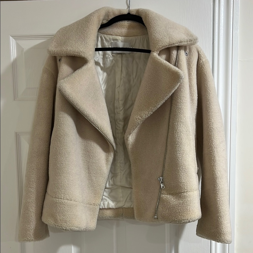 REBECCA MINKOFF Cream Shearling Jacket
